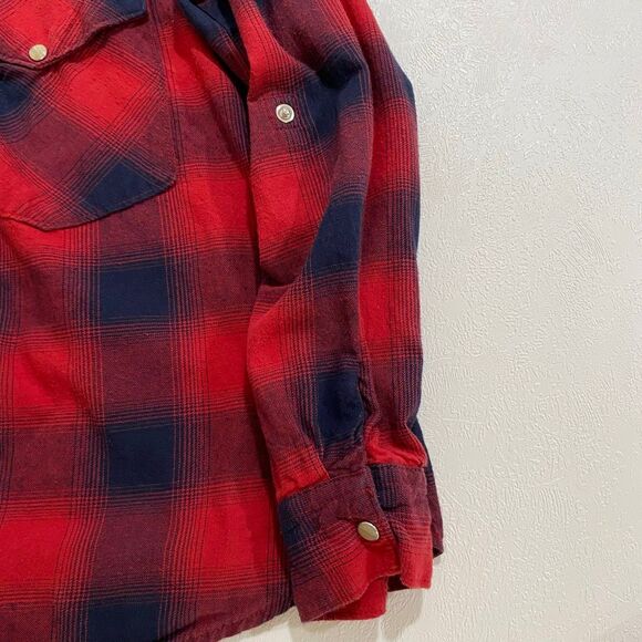 ZARA Basic Men’s Flannel Shirt XL – Red Navy Plaid Button Down - Picture 11 of 13